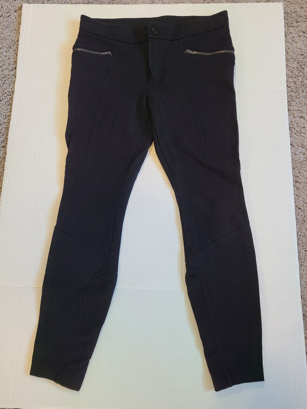 Athleta Delancey Ponte Moto Leggings Size 8 Black Stretch Zip Pockets Equestrian
